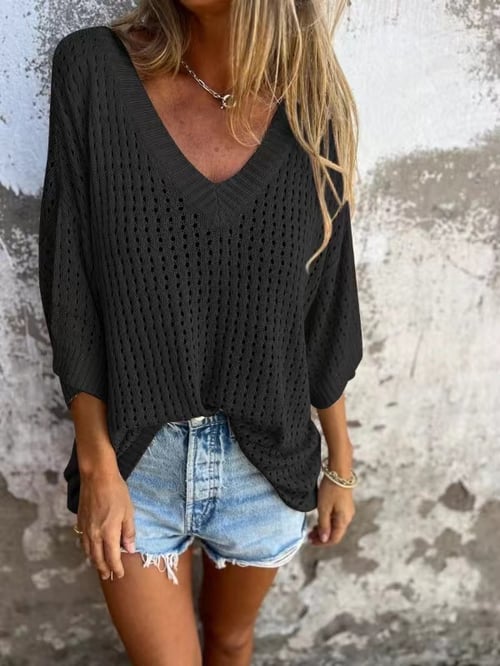 Shilana - Gestricktes Top Mit Hohlem V-Ausschnitt