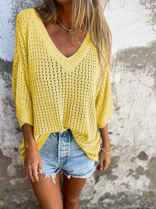 Shilana - Gestricktes Top Mit Hohlem V-Ausschnitt