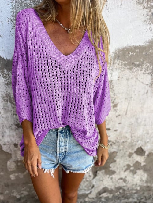 Shilana - Gestricktes Top Mit Hohlem V-Ausschnitt