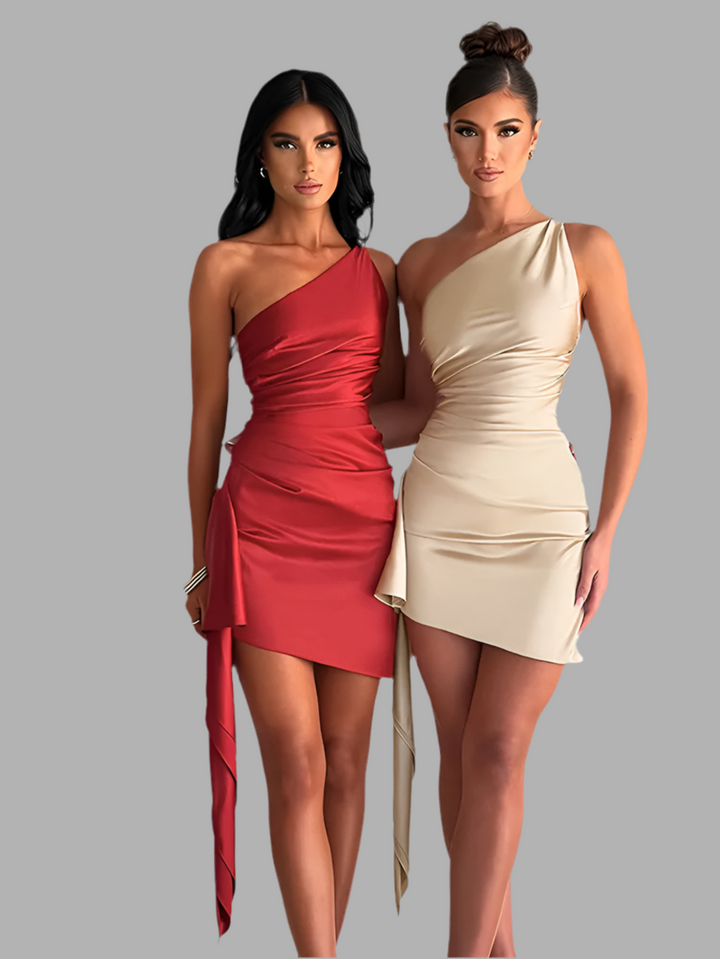 Lisa- Schräg Schulter ärmelloses Kleid