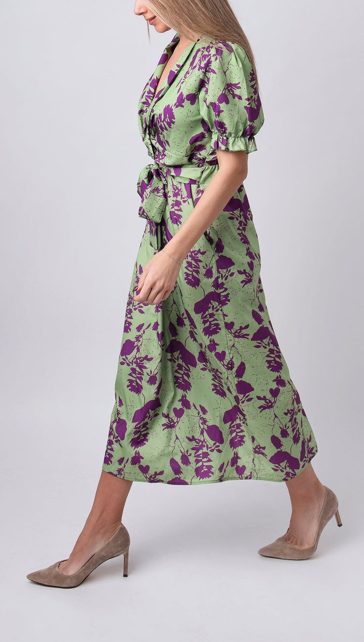 Carina | Langes Damenkleid mit floralem Muster und V-Ausschnitt