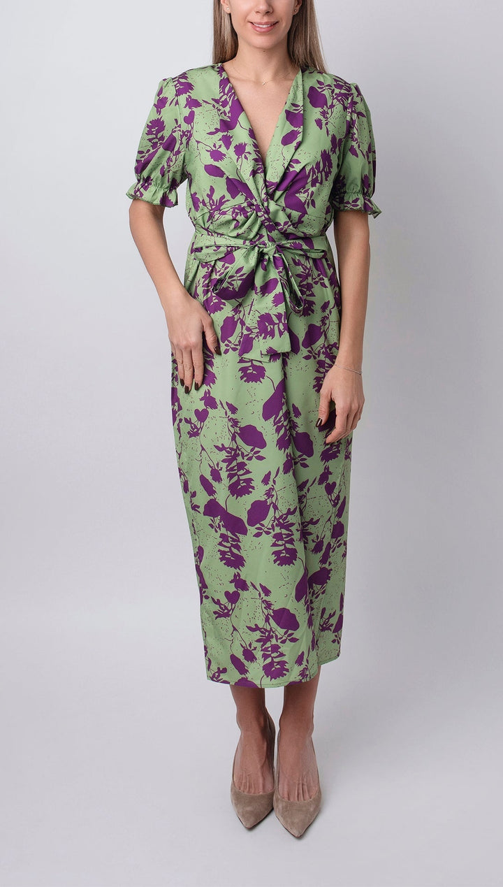 Carina | Langes Damenkleid mit floralem Muster und V-Ausschnitt