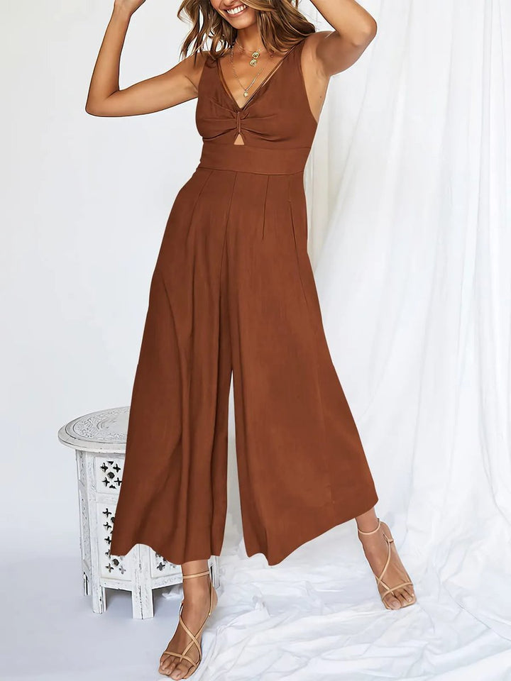 Coreen - Hochtaillierter Jumpsuit mit V-Ausschnitt