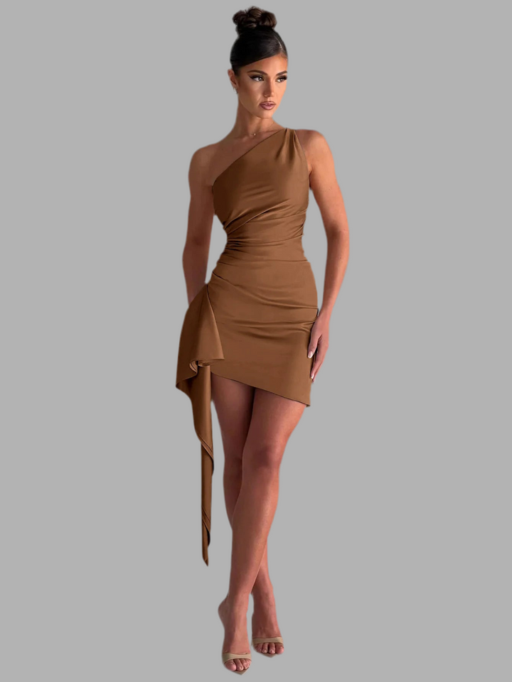 Lisa- Schräg Schulter ärmelloses Kleid