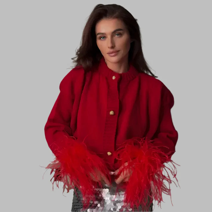Raya- Samtjacke mit Federmanschetten