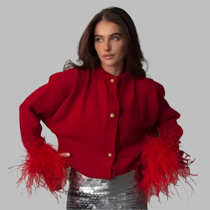 Raya- Samtjacke mit Federmanschetten