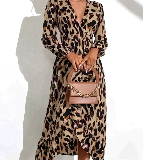 Maya - Kleid mit Leopardenmuster und V-Ausschnitt