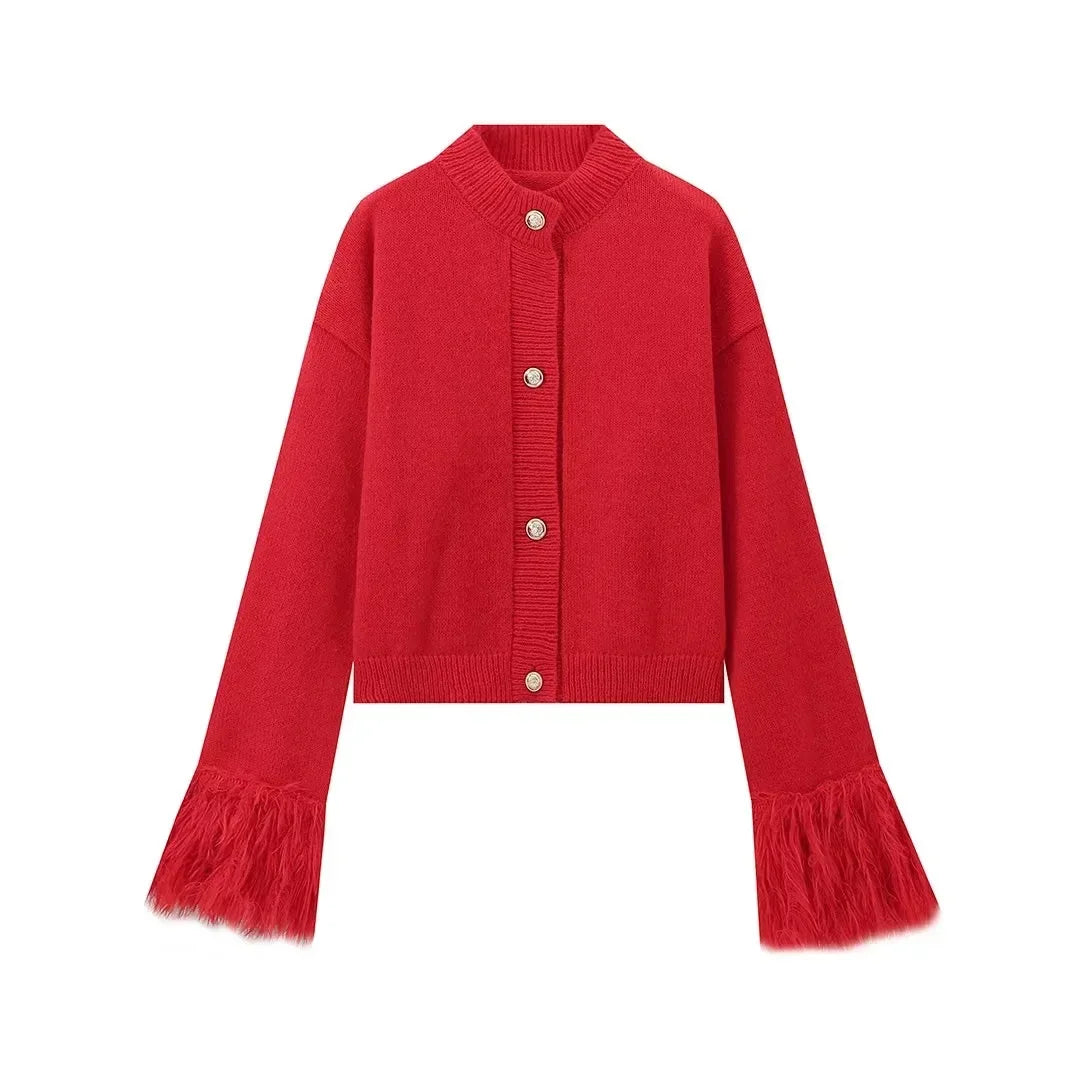 Raya- Samtjacke mit Federmanschetten