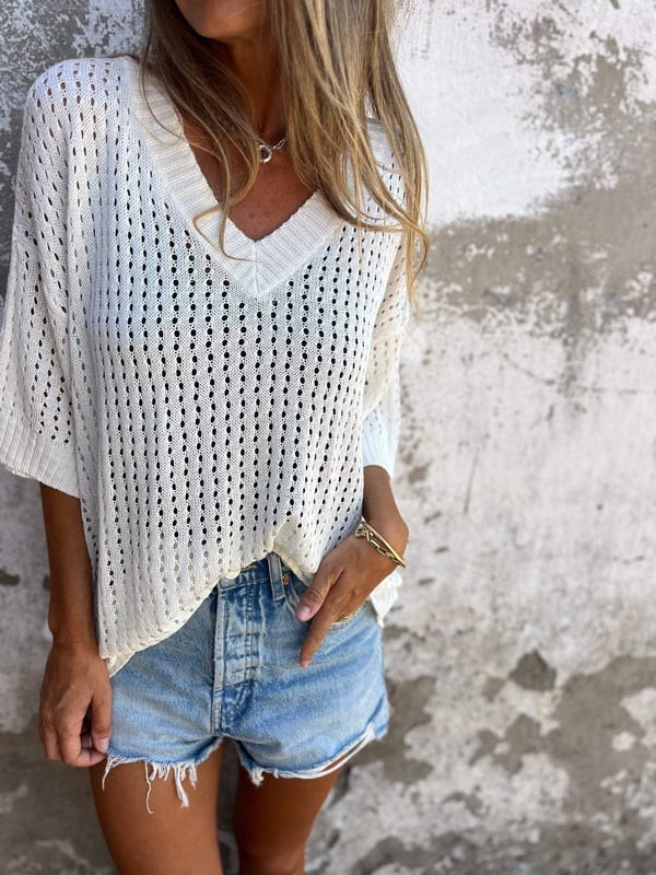 Shilana - Gestricktes Top Mit Hohlem V-Ausschnitt