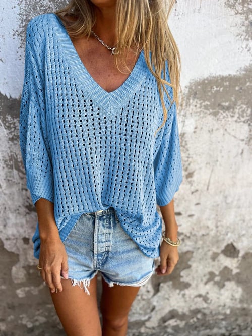 Shilana - Gestricktes Top Mit Hohlem V-Ausschnitt