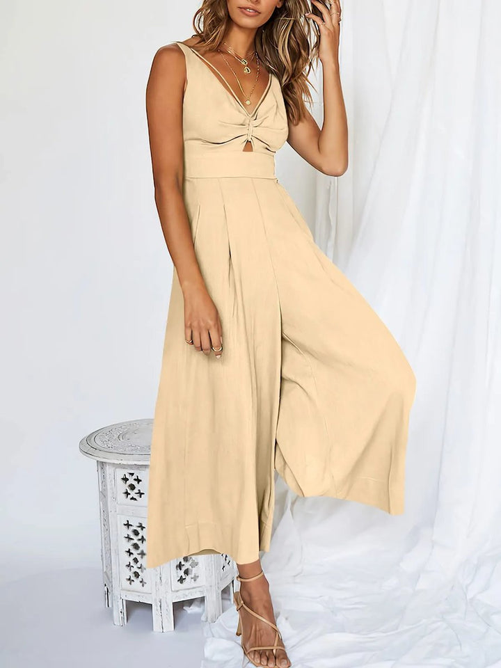 Coreen - Hochtaillierter Jumpsuit mit V-Ausschnitt