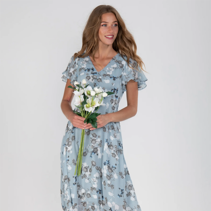 Lilly - Langes Kleid mit kurzen Ärmeln und Blumendruck--🔥Sparen Sie 50% Rabatt