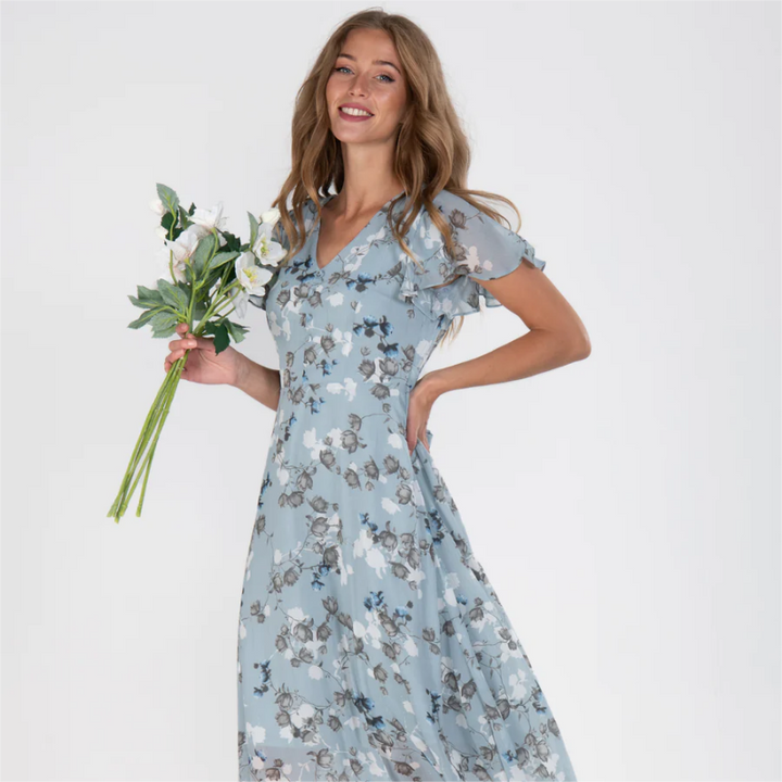 Lilly - Langes Kleid mit kurzen Ärmeln und Blumendruck--🔥Sparen Sie 50% Rabatt