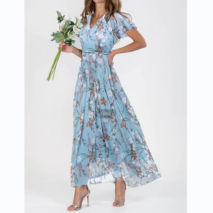 Lilly - Langes Kleid mit kurzen Ärmeln und Blumendruck--🔥Sparen Sie 50% Rabatt