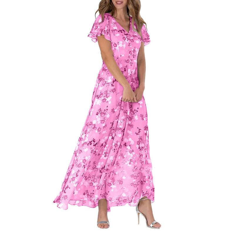 Lilly - Langes Kleid mit kurzen Ärmeln und Blumendruck--🔥Sparen Sie 50% Rabatt