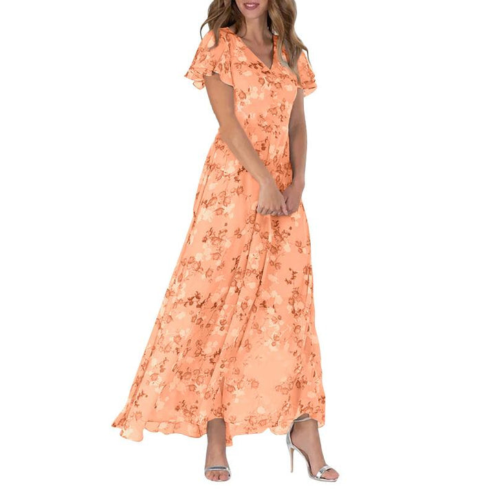 Lilly - Langes Kleid mit kurzen Ärmeln und Blumendruck--🔥Sparen Sie 50% Rabatt