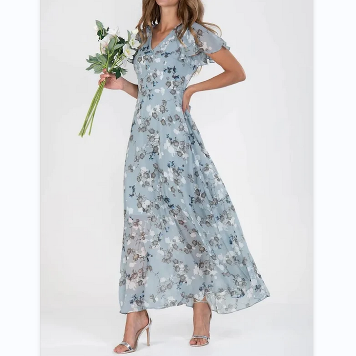 Lilly - Langes Kleid mit kurzen Ärmeln und Blumendruck--🔥Sparen Sie 50% Rabatt