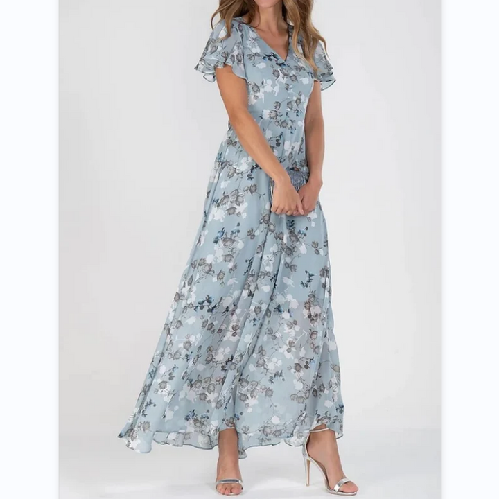 Lilly - Langes Kleid mit kurzen Ärmeln und Blumendruck--🔥Sparen Sie 50% Rabatt